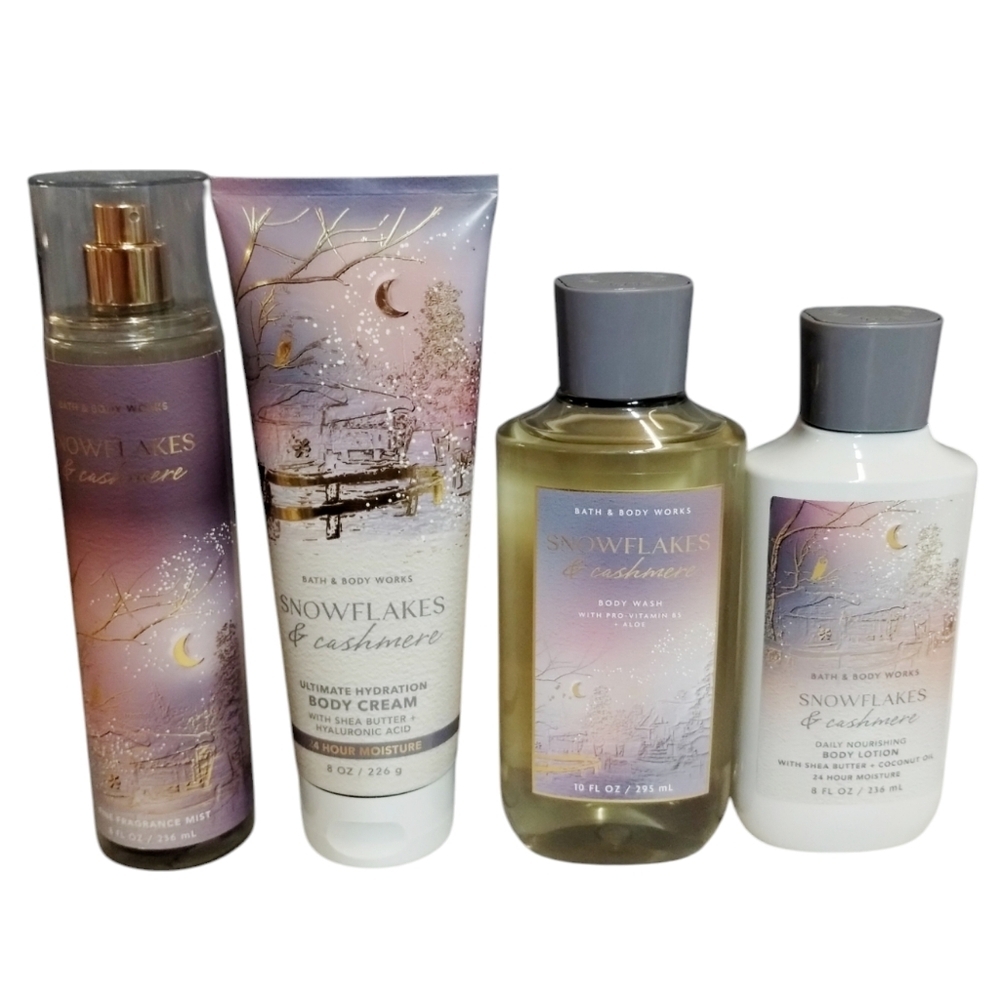 RARE Bath and Body Works DISCONTINUED 4pcs SNOWFLAKES & CASHMERE Mist Gel Cream